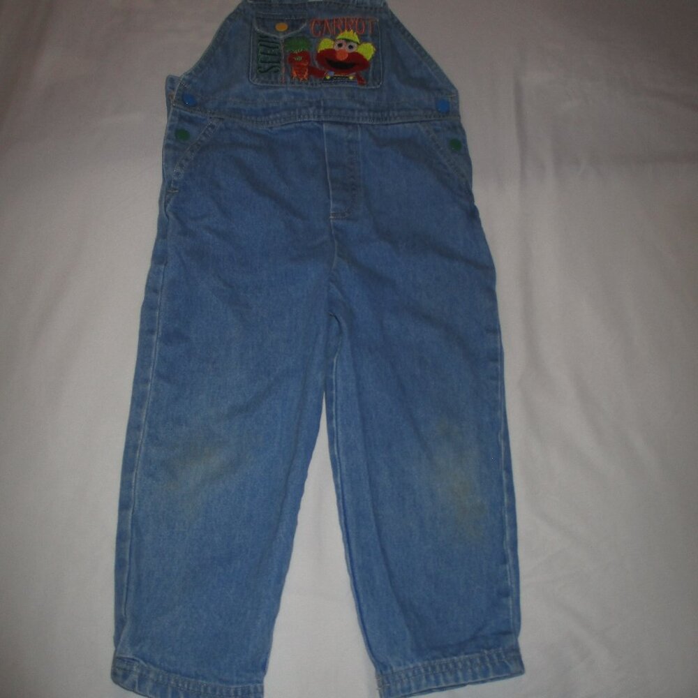 2 pair Y2K Sesame Street ELMO Denim Overalls Sz 4T - Picture 10 of 15